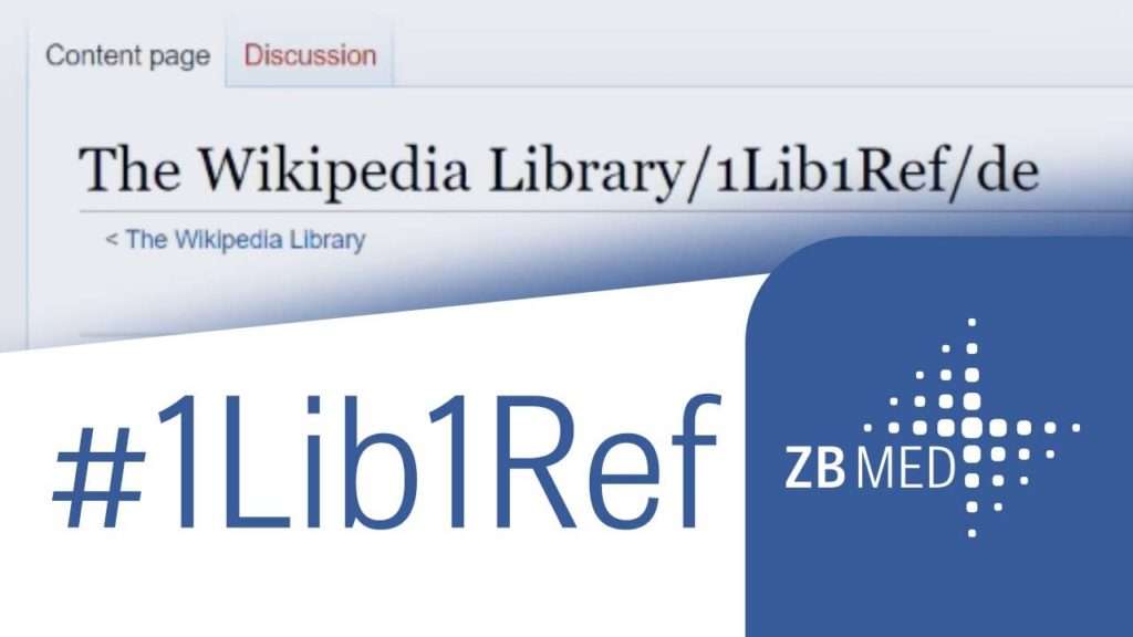 Thumbnail des Videos auf YouTube zur Cookie Lecture #1Lib1Ref. Darin der Titel des Videos und das ZB MED-Logo in blau. Im Hintergrund Ausschnitt der Wikipediaseite zum Projekt 1Lib1Ref.